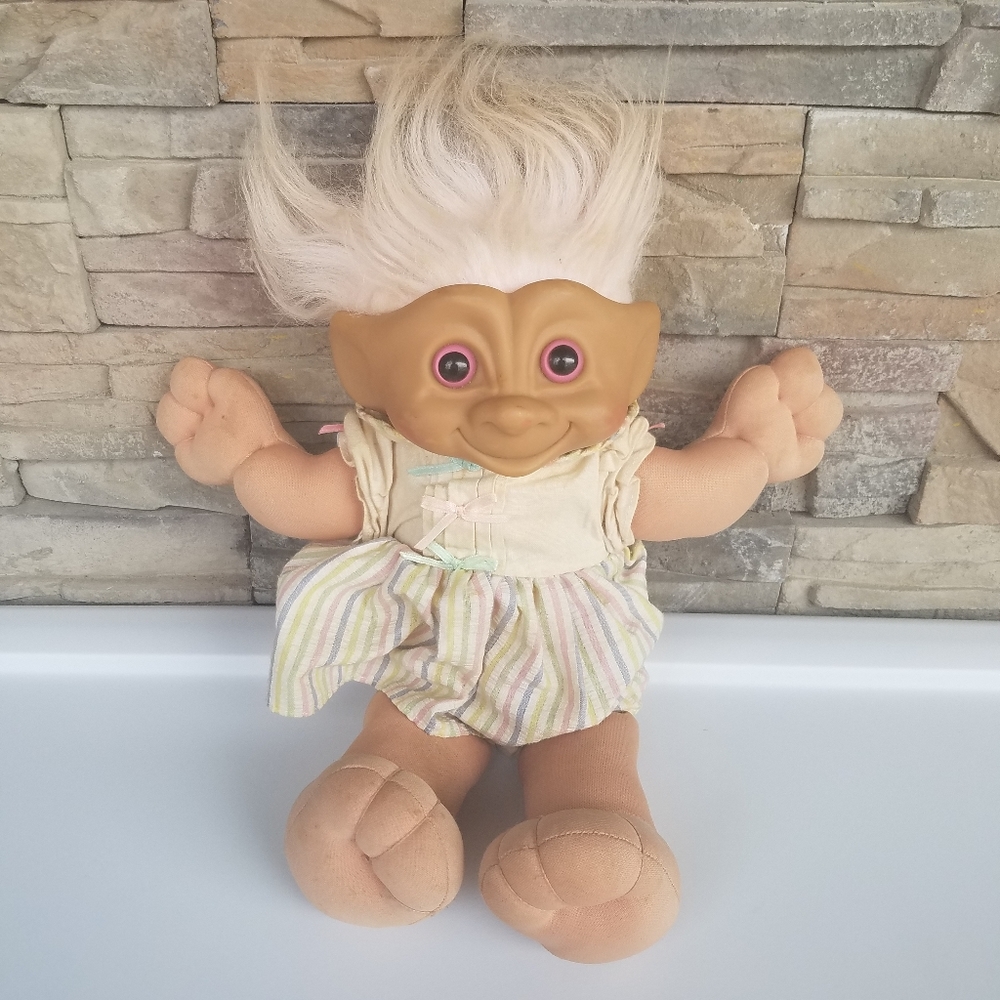 1991 Troll Doll 12" Plush & Plastic White Hair Eye